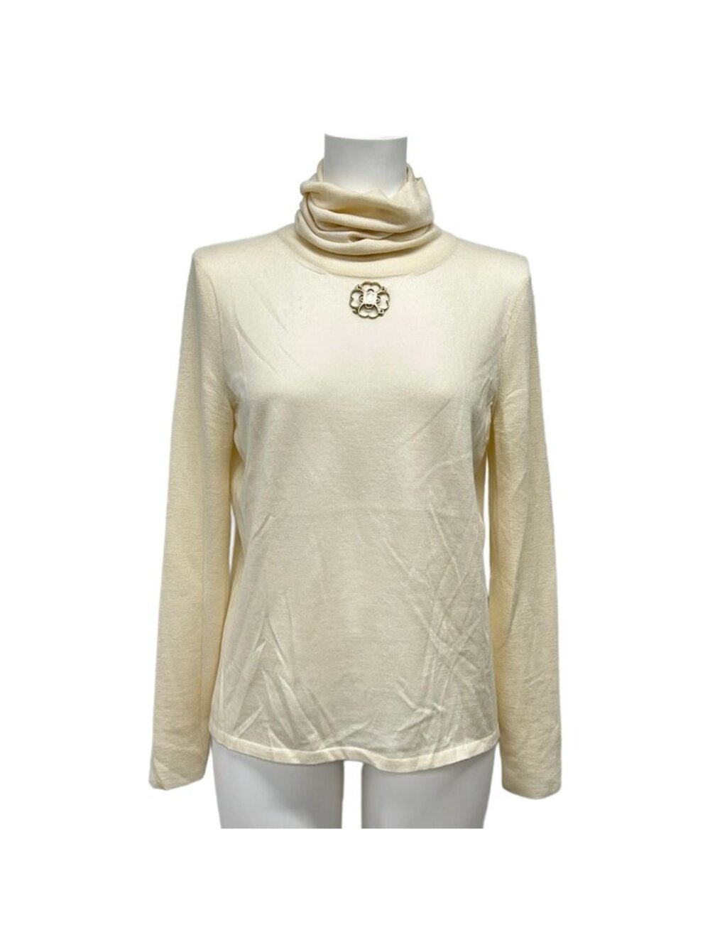 Chanel Long Sleeve Sweater 36 S Ivory Turtleneck Cashmere